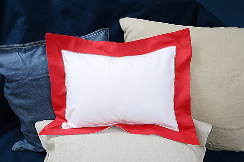 Baby Pillow Sham.White with True Red color border.12x16 pillow